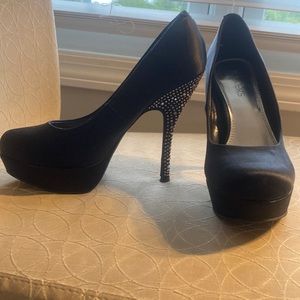 Black satin and sparkly heel